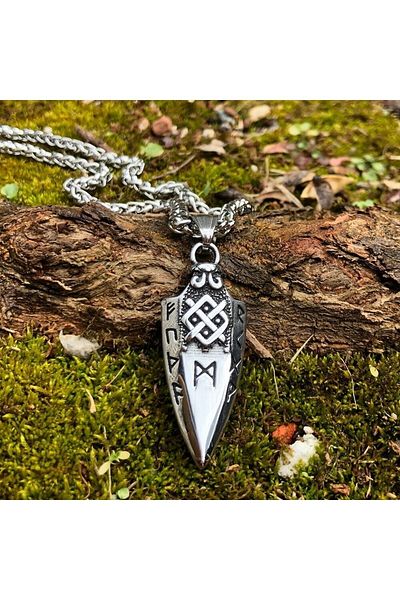 Viking Arrow Triquetra Embroidered Runic Inscription Arrowhead Knitted Chain 316l Steel Men's Necklace