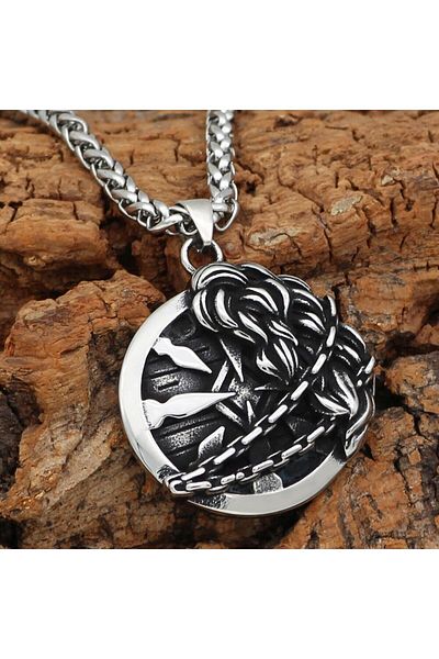 Viking Shield & Chain Scandinavian Chain Shield Embroidered Nordic 316L Steel Men's Necklace