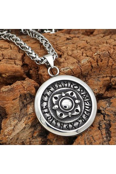 Viking Odin Runic Symbol Embroidered Shield Design Thor Scandinavian 316L Steel Men's Necklace