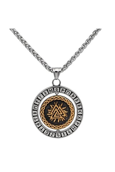 Viking Valknut Thor Runik Sembollü Dönen Madalyon Odin Çift Taraflı 316L Çeli...