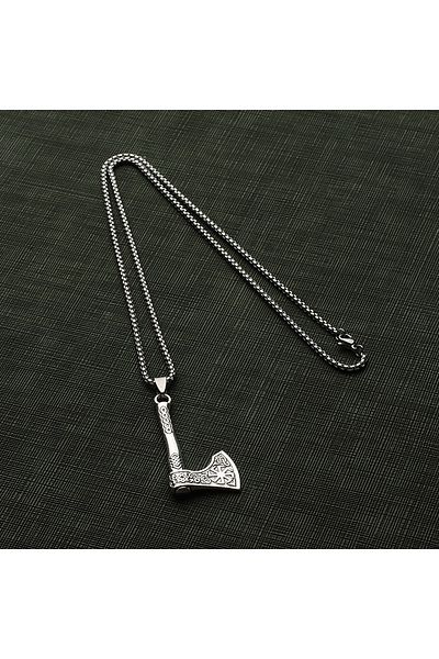 Viking None Axe Kolovrat Icon Steel Necklace with Clip Stainless Steel Gray