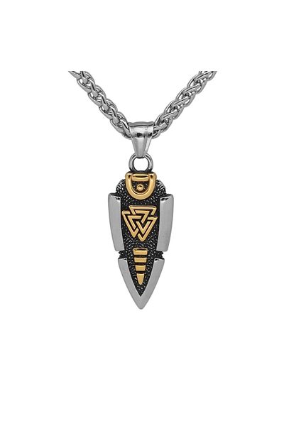 Viking Valknut Embroidered Double Sided Arrowhead Men's 316L Steel Necklace