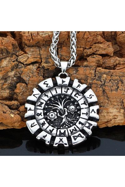 Viking Nordic Yggdrasil Scandinavian 316L Steel Men's Necklace with Tree of Life Runic Symbol