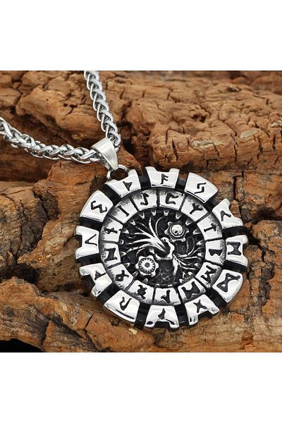 Viking Nordic Yggdrasil Scandinavian 316L Steel Men's Necklace with Tree of Life Runic Symbol