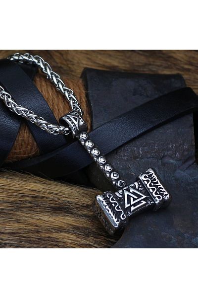 Viking Thor Hammer Nordic Valknut Hammer Norse Mythology Mjollnir 316l Steel Necklace