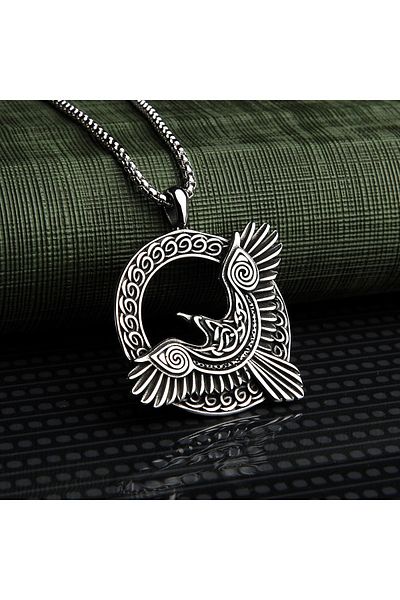 Viking Norse Mythology Raven Huginn Odin Viking Steel Necklace