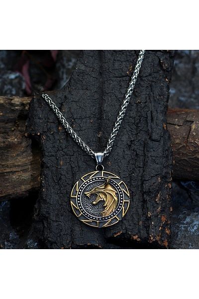 Viking Men's Scandinavian Motif Vegvisir Necklace - Fenrir Odin Valhalla Wolf Nordic Thor 316L Steel