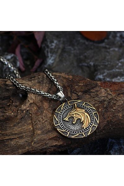 Viking Men's Scandinavian Motif Vegvisir Necklace - Fenrir Odin Valhalla Wolf Nordic Thor 316L Steel