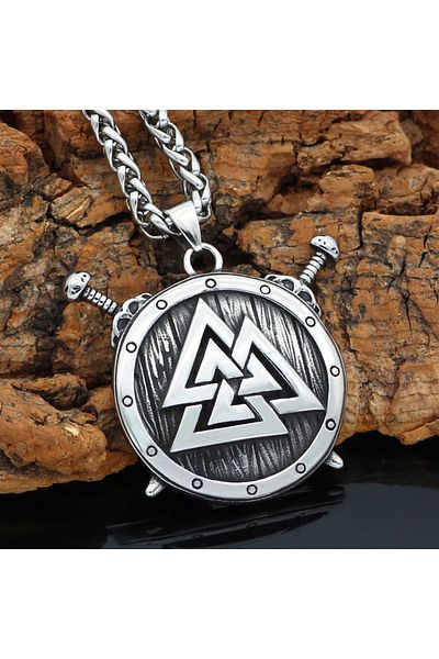 Viking Warrior Shield & Sword Norse Mythology 316l Necklace