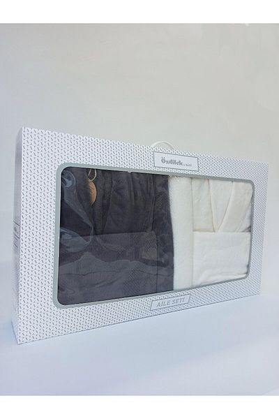 Özdilek Curve Family Bathrobe Set - Anthracite Cream
