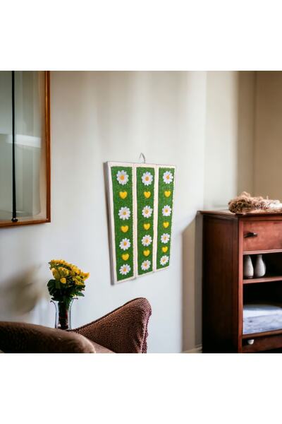 Bahat قلوب خشبية ثلاثية الأبعاد - وعاء زهور جداري مع عشب ديزي M3