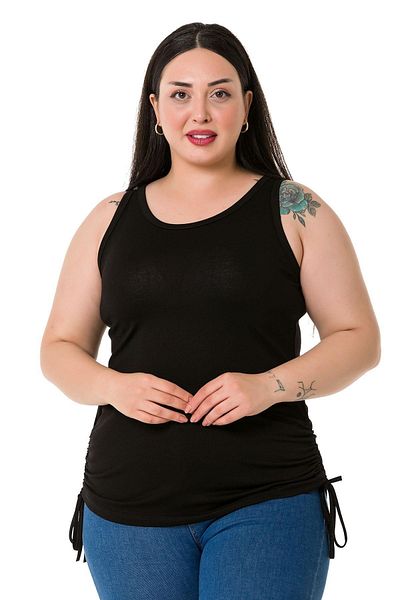 DISENTIS MODEST Large Size Thick Strap Viscose Black Body with Tunnels on the Sides