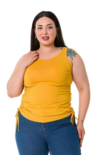 DISENTIS MODEST Plus Size Viscose Mustard Body with Thick Straps and Tunnels on the Sides