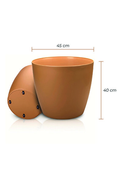 Melkan Home Tekerlekli Dekoratif Saksı 48 Litre – Büyük Boy Dayanıklı Çiçek Saksısı, İç ve Dış Mekân Saksısı 45x40 cm Kahverengi