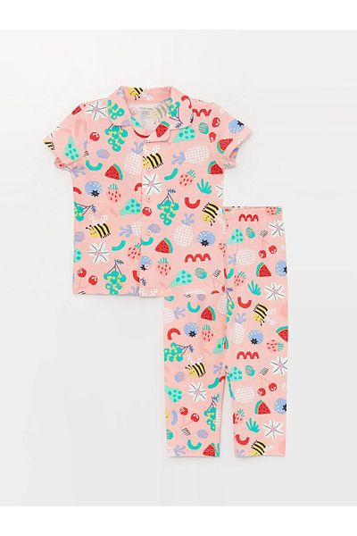 LC Waikiki Lcw Baby Polo Neck Short Sleeve Patterned Baby Girl Pajamas Set
