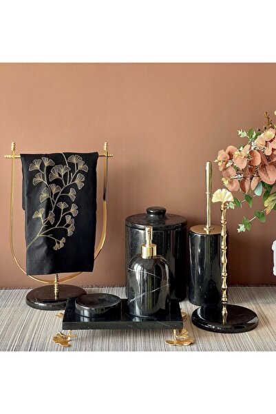 MIARIK DESIGN & DEKORASYON DEKORATİF siyah MERMER GINKO AKSESUAR DETAYLI 7 Lİ...