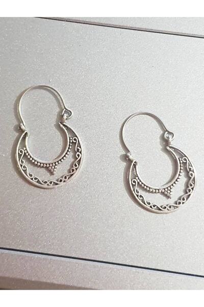 EDWOL Antik Çelik Gümüş Kaplama Desenli Küpe