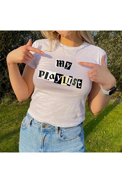 Touz My Playlist Printed White Crop - zolid wear