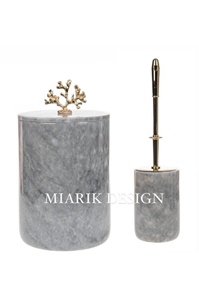 MIARIK DESIGN & DEKORASYON DEKORATİF MERMER ÇÖP KOVASI VE TUVALET FIRÇASI