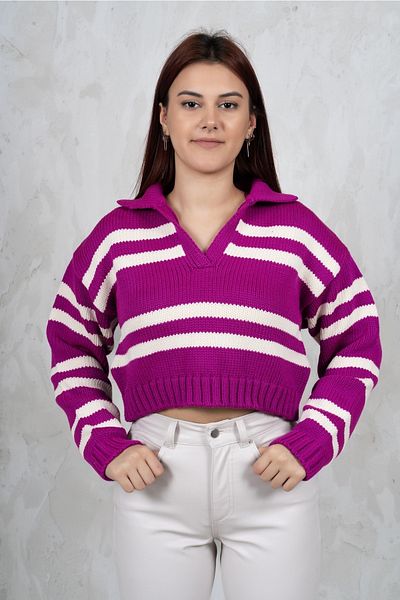 Dilvin Pulover cu dungi Raspberry Guler Polo
