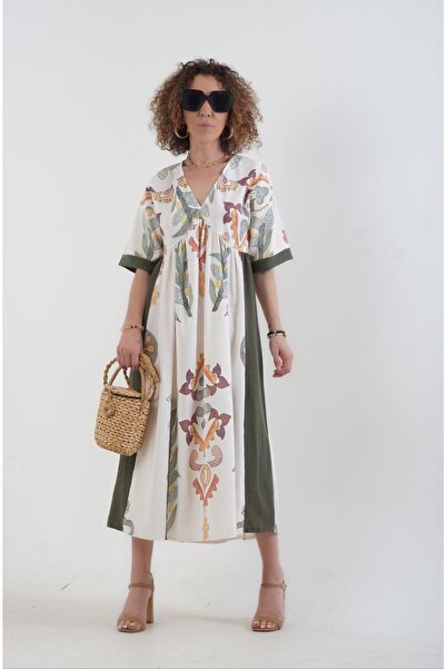 Zelish My Sister Olive Pano Desen Maxi Elbise