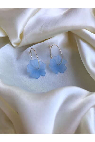 PEONY peonyofficiall Mavi Çiçek Tasarım Halka Küpe Altın Kaplama