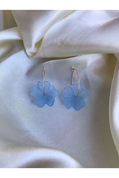 PEONY peonyofficiall Mavi Çiçek Tasarım Halka Küpe Altın Kaplama