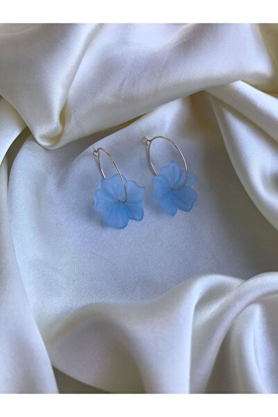 PEONY peonyofficiall Mavi Çiçek Tasarım Halka Küpe Altın Kaplama