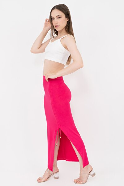 Soyo Women's Pink Adjustable Gathered Viscose Slit Skirt