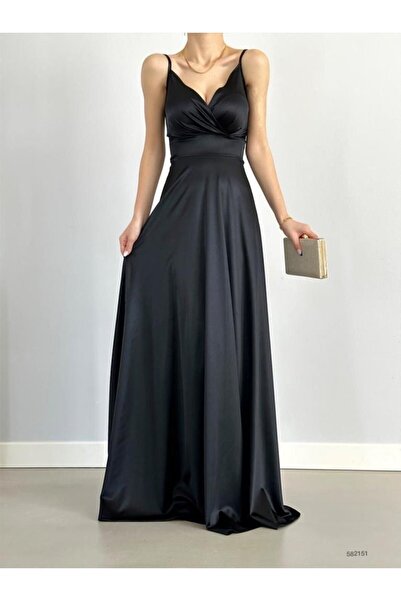Mekafashion Bilica İp Askı Saten Abiye 582151 Siyah