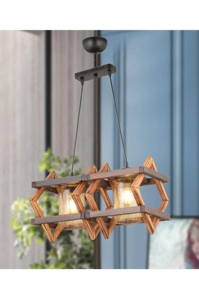 Zuhal Aydınlatma Merkür 2'li Ahşap Avize