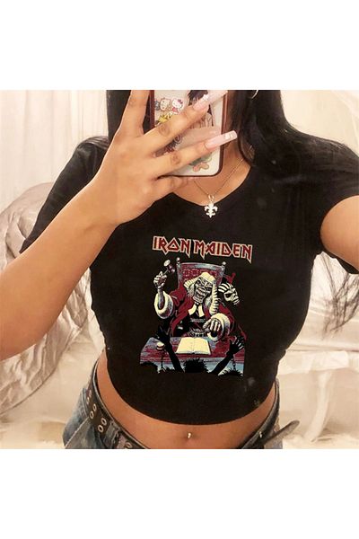 Touz Τυπωμένο λογότυπο Iron Maiden της σειράς Blunt Blunt Rock Black Crop