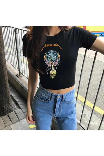 Touz Blunt Blunt Rock Series Metallica Printed Black Crop
