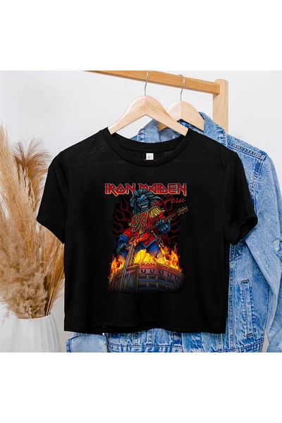 Touz Iron Maiden Printed Black Crop - zolid wear Rock Series