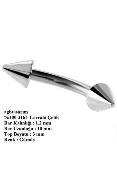 agbtasarım Çift Ok Figürlü "eyebrow, Rook" Spike Kavisli Kaş Piercing (ORJİNA...