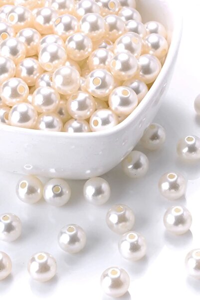 uniquehobby 1 Kg 4000 Adet 8mm Krem Renk Delikli Yuvarlak Tam Inci