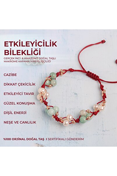 Deniz Doğal Taş Sertifikalı Etkileyicilik Bilekliği Hakiki İnci ve Amazonit D...