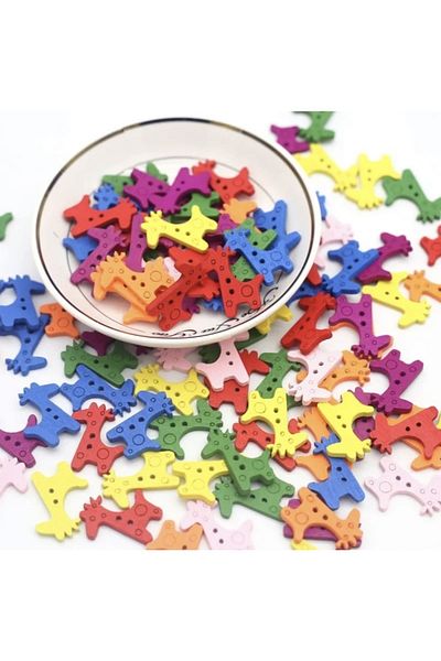 OzanTuhafiye Wooden Colored GIRAFFE Button 50 Pieces