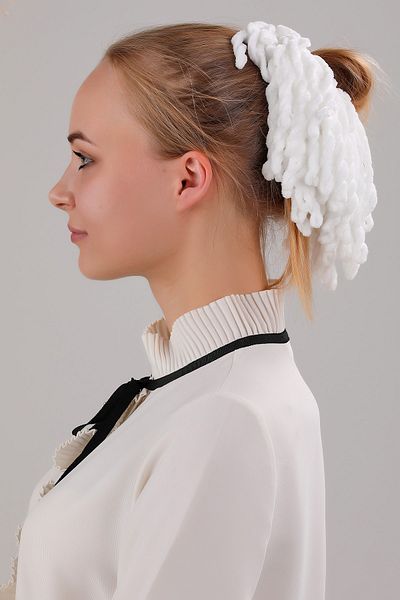 Melodi Scarf Πόμολο Πόρπη Κασκόλ Πόμολο Βελούδινο Λευκό