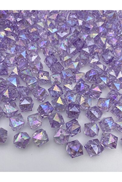Hedef Bijuteri 100gr 10mm Janjanlı Lila / Açık Mor Küp,kübik Model Akrilik Boncuk,çanta Boncuğu (100GR,~180 ADET)
