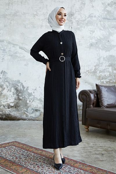 InStyle Φόρεμα με λεπτομέρεια με κρυφό πατιλέτο Emilya - Μαύρο