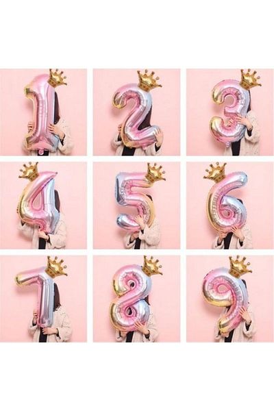 MERİ PARTİ COLORFUL NUMBER FOIL BALLOON and CROWN BALLOON BIRTHDAY AGE BALLOON