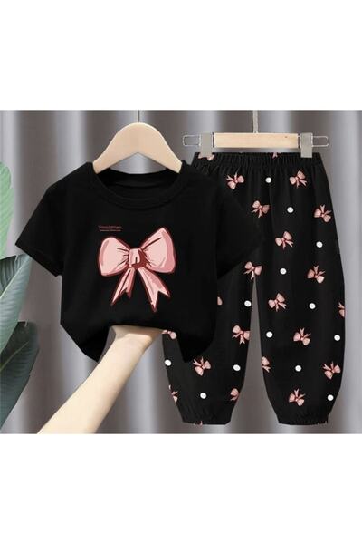 KİDS FACE CUSTOM DESIGN BOWKNOT PRINTED COTTON SHORT SLEEVE SUMMER OUTDOOR GI...