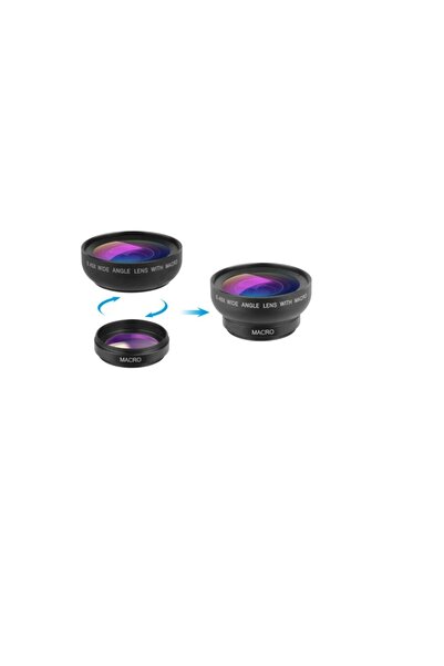 Deyatech 37mm 0.45X Geniş Açı Lens + Makro Lens 2'si 1 Arada Cep Telefonu Lens Kiti