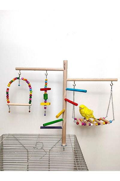 SAKAPET As04 Model Budgie - Paraket Cage, Giant Fun Perch with Hanging Bridge