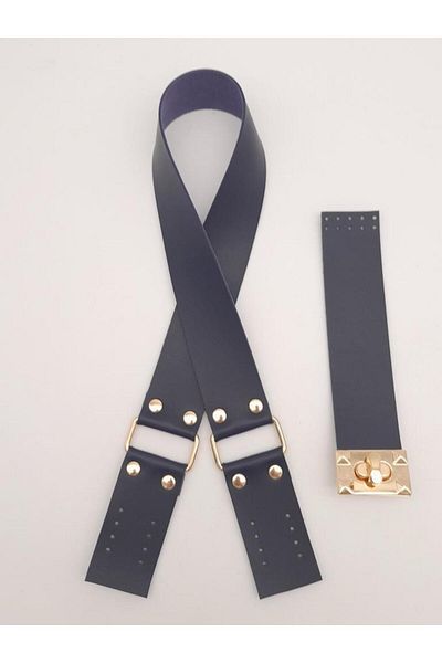 angel çanta aksesuar Τσάντα από συνθετικό δέρμα Navy Blue - 70x4 cm, Κάλυμμα λαβής, Σετ τσάντα από ελαφρύ χρυσό μέταλλο