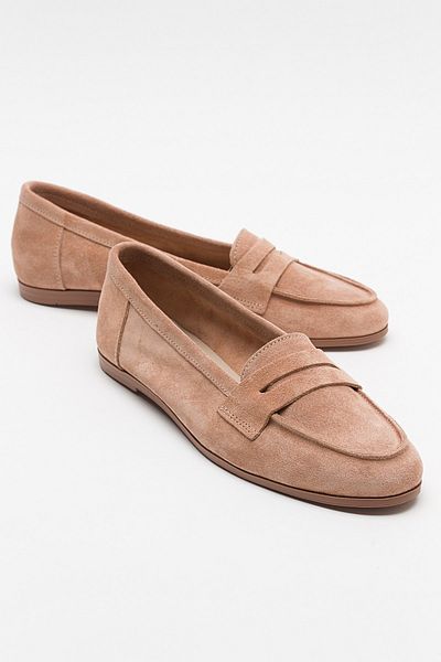 LuviShoes F02 Damen-Ballerinas aus dunkelbeigem Wildleder aus echtem Leder