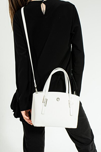 Just Polo حقيبة يد وكتف نسائية بيضاء مكونة من 6 أقسام