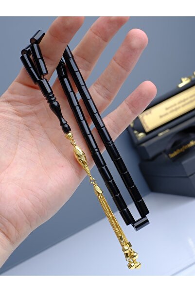 TESBİHEFENDİ Gümüş Püskül Siyah Kesme Kehribar Tesbih