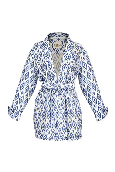 RUCHA Geometrik Desenli Kuşaklı Kimono